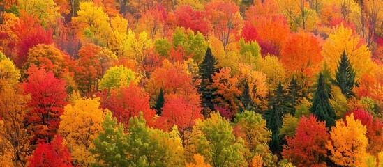 Poster - Vibrant hues of fall foliage showcase a stunning display in this copy space image