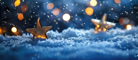 Poster - Winter abstract background with stars on snow perfect for creative projects with copy space image