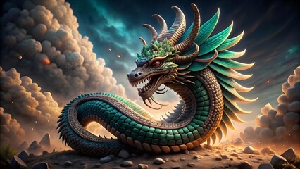 Wall Mural - Serpent of Jade and Obsidian: A Tapestry of Ancient Power  AI generated