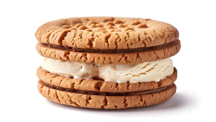 Wall Mural - food photography of an ice cream sandwiched between two round cookies, on white background, hyper realistic