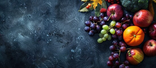 Poster - Organic fruits and vegetables for healthy delicious meals with copy space image