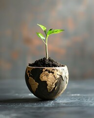 new life, new beginnings: a sapling growing on a world globe