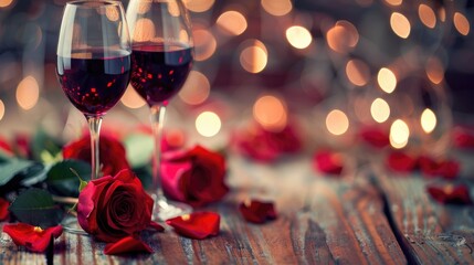 Wall Mural - Valentine s Day with roses and wine