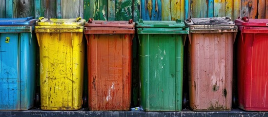 Poster - Recycle bins of various colors are shown in the copy space image
