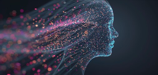 Poster - A human face dissolves into a cloud of data particles, illustrating the transformation of identity into digital abstraction