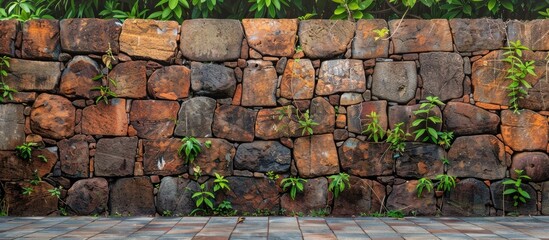 Fototapete - Laterite stone wall creating a backdrop with copy space image