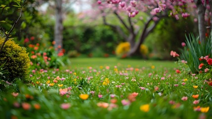 Poster - Lush Garden in Full Bloom After a Spring Rain Symbolizing Renewal and Growth