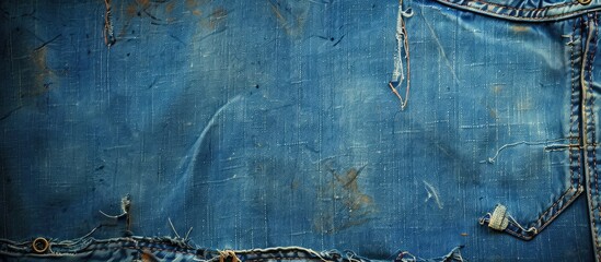 Aufkleber - Old canvas background with a blue jeans border and copy space image