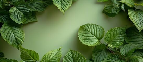 Aufkleber - Green melissa leaves set against a green backdrop with room for copy space image