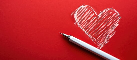 Aufkleber - Heart shape drawn on a blank white paper set against a vibrant red backdrop creating an ideal copy space image