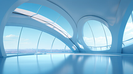 Poster - Abstract architecture scene with smooth curves. Abstract background with futuristic building in white and blue colors.
