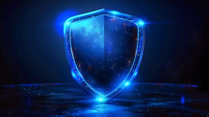 Poster - Futuristic Blue Shield with Glowing Effects and Cosmic Background