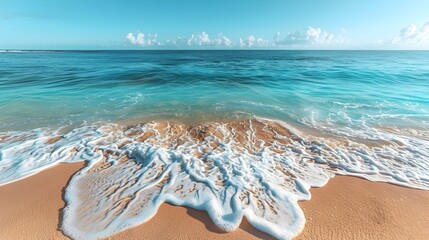 Poster - Serene Tropical Beach with Crystal Clear Ocean Waves and Distant Horizon