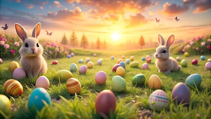 Pastel Paradise: A Whimsical Easter Bunny Egg Hunt  AI generated