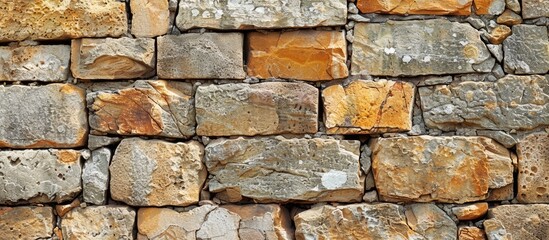 Aufkleber - Rustic style wall made of old marable bricks featuring a unique destroyed stone pattern Includes copy space image