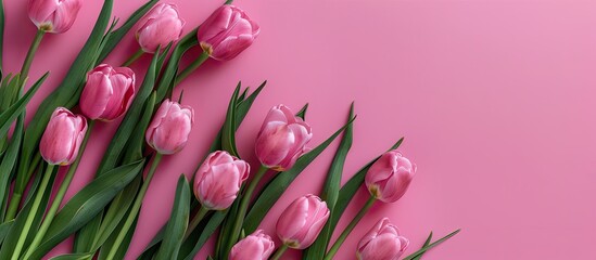 Aufkleber - Background with pink tulips copy space image