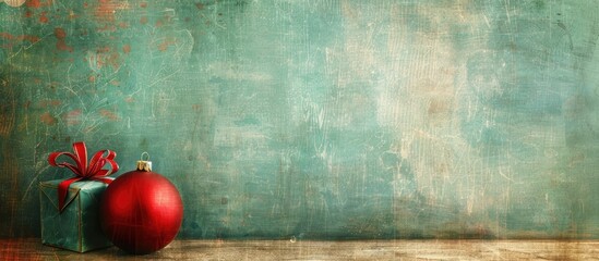 Poster - A festive Christmas scene with a box and a ball displayed on a vintage background perfect for adding in a copy space image