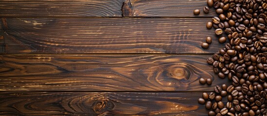 Aufkleber - A wooden background with coffee beans displayed and space for text or images. Creative banner. Copyspace image