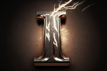 Wall Mural - Metallic letter I with electric sparkles and lighning bolts effect