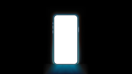 Poster - Neon Blue Light Smartphone Mock up Vector Illustration. Futuristic Mobile Screen with Glowing Shadow. Vector.