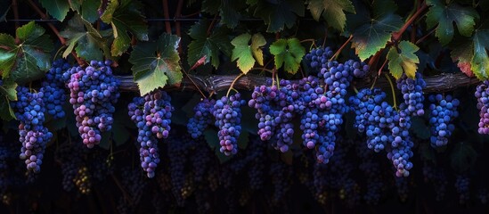 Aufkleber - Vibrant grape clusters hanging elegantly on a vineyard s trellis create a stunning composition for a stunning copy space image
