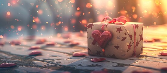 Leinwandbilder - Valentine s Day themed gift box with a romantic love filled text on a backdrop perfect for a copy space image