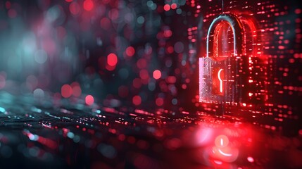 Poster - Digital Lock Symbolizing Cybersecurity in a Futuristic Environment