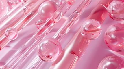 Canvas Print - Abstract Pink Composition with Transparent Tubes and Bubbles