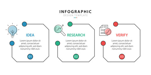 Wall Mural - Business infographic template. 3 Step timeline journey. Process diagram, 3 options on white background, Infograph elements vector illustration.