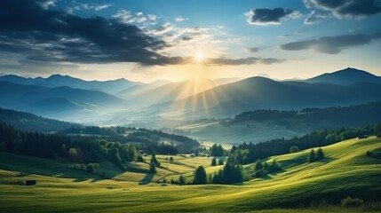 Wall Mural - Sunrise Over Mountain Valley