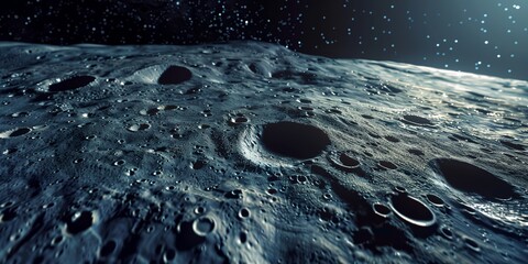 Wall Mural - a close up of a moon's surface with many craters. concept of vastness and emptiness, as the moon's s