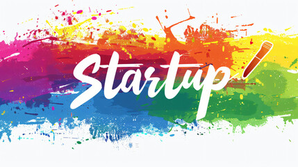 Poster - vibrant abstract backdrop featuring the word startup written in red with a pencil