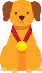 Wall Mural - Cute cartoon dog is wearing a gold medal to reward him for being a very good boy