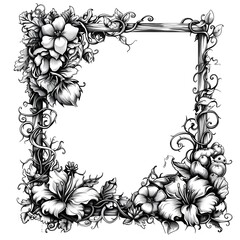 Poster - Whimsical Hand Drawn Floral Frame with Playful Doodles and Curvy Lines on White Background