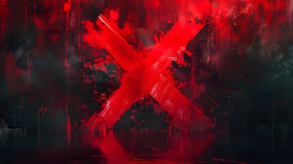 Poster - Bold Red X Against a Dark Abstract Background