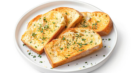 Wall Mural - Delicious Garlic Bread Served on a White Plate with a Minimalist White Background