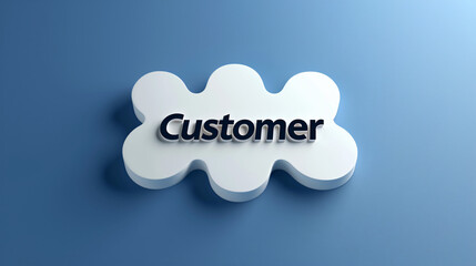 White cloud shape floating above a blue background with the word customer written on it