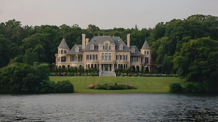 Wall Mural - swimming pool in front of the mansion.