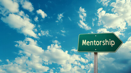 Poster - Mentorship road sign against a dramatic blue sky with clouds