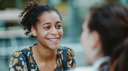 Sticker - Feeling confident with a reassuring smile, mentoring a younger colleague.