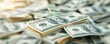 © nunoi - Close-up view of bundles of US dollar bills scattered around, symbolizing wealth, economy, and financial success.