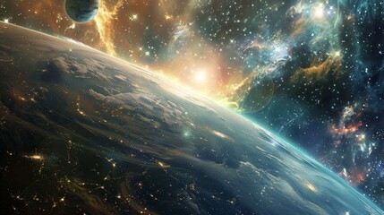Wall Mural - a colorful planet with a bright sun in the sky