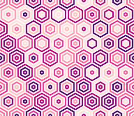 Poster - Seamless geometric pattern. Stacked hexagon bold mosaic cell. Honeycomb cells. Multiple tones color palette. Seamless pattern. Tileable vector illustration.