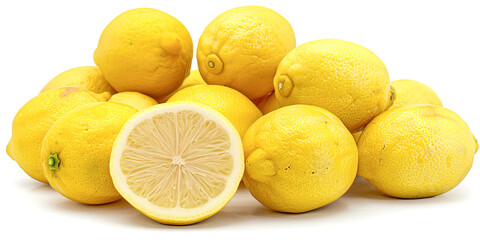 Wall Mural - A pile of lemons on a white background