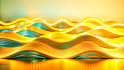 Dynamic abstract background with waves in yellow and blue, a vibrant digital artwork  with glowing highlights for modern displays, wallpapers, promotional materials and campaigns