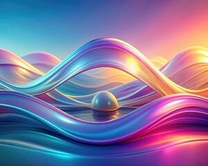 Wall Mural - Fluid Wave Forms Create Overlapping Shapes in Vibrant Colors at Sunset. Generative AI