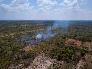 Sticker - Amazon rainforest illegal deforestation fire aerial view to open land for cattle, soybeans and agriculture. Concept of environment, ecology, climate change, global warming, conservation, co2, nature.