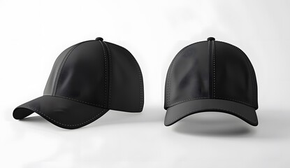 Black baseball cap mockup template on a white background, showing the front and back views. 