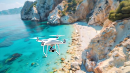 Sticker - Breathtaking Aerial Footage of Coastal Landscape with Turquoise Waters and Sandy Beaches   Drone Concept