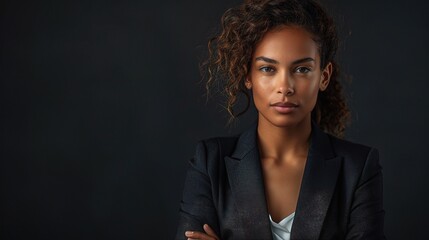 Poster - Unwavering Confidence: A young black woman exudes quiet strength and determination in a powerful portrait against a black backdrop. 